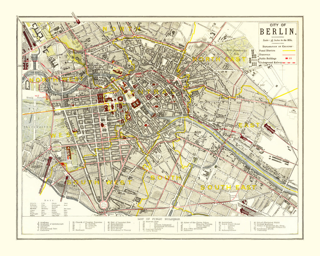 Vintage Map of Berlin, Germany 1883