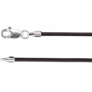 14K White 1.5 mm Black Leather 16" Cord