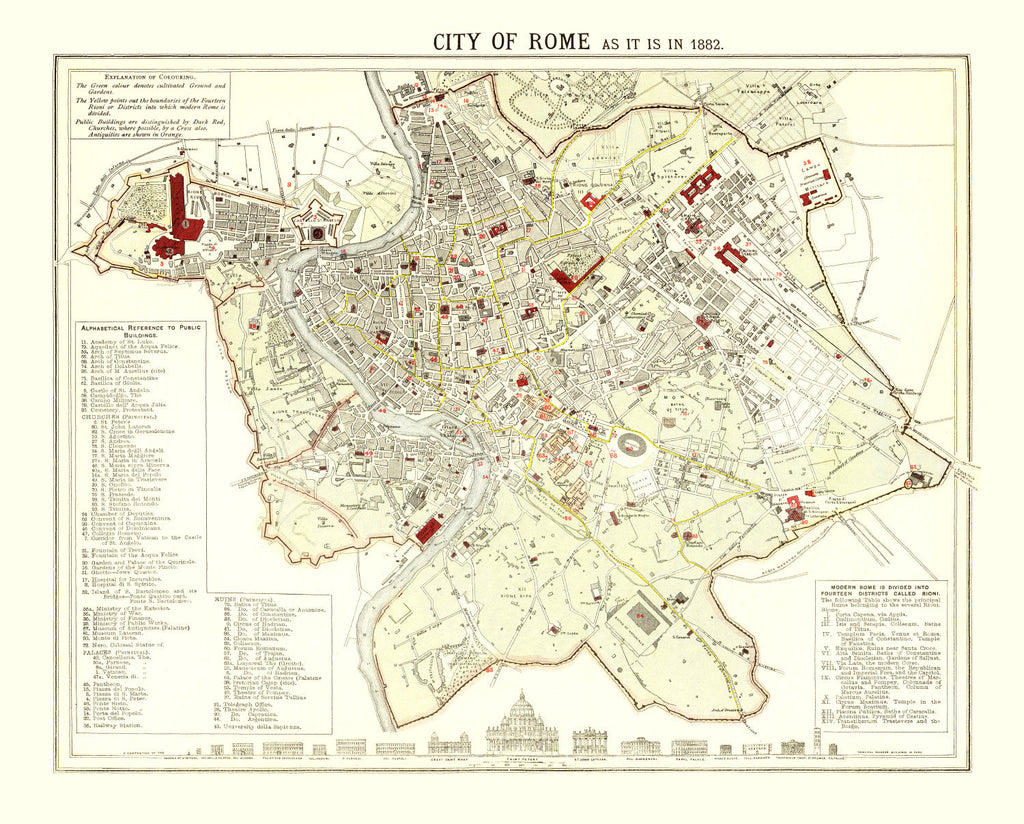 Vintage Map of Rome, Italy 1883