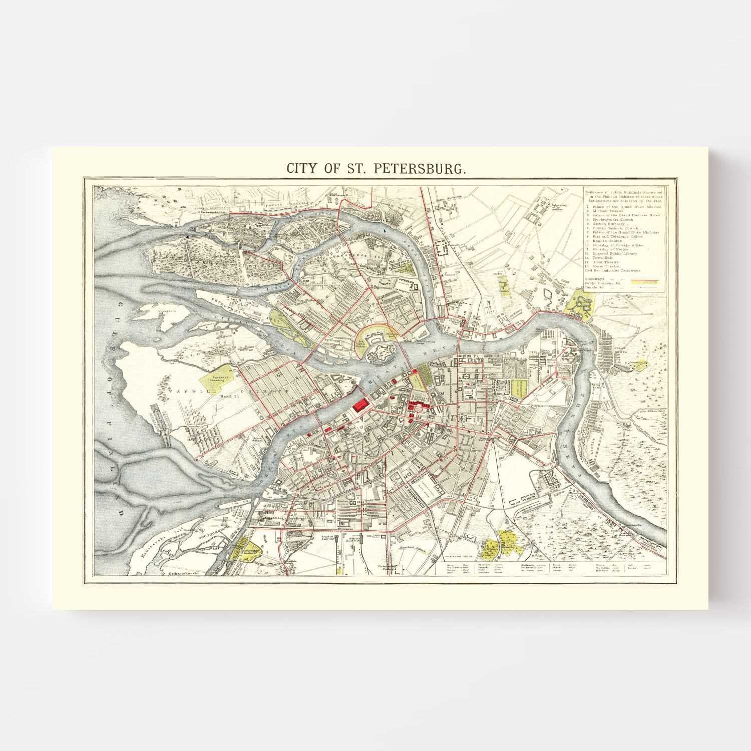 Vintage Map of Saint Petersburg, Russia 1883