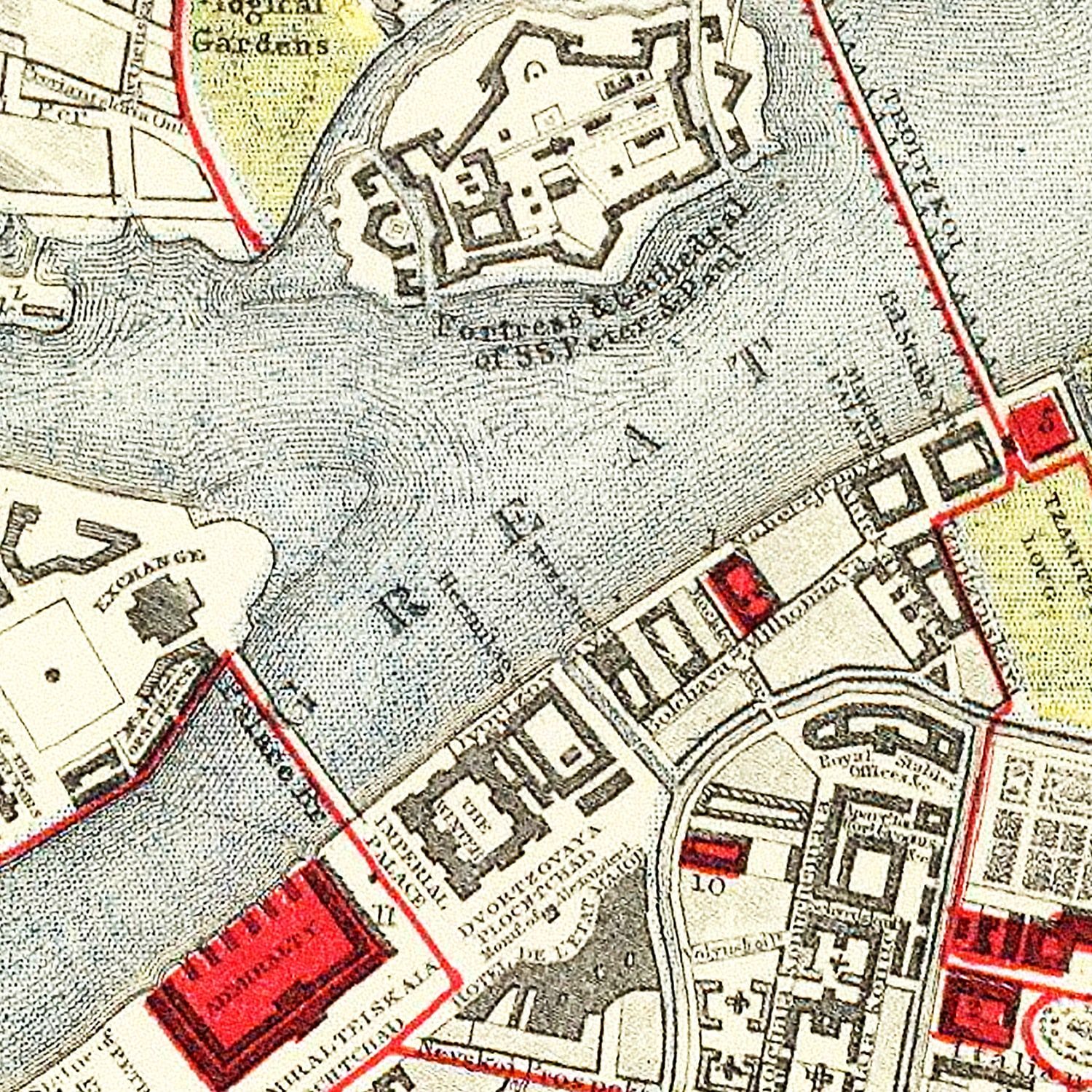 Vintage Map of Saint Petersburg, Russia 1883