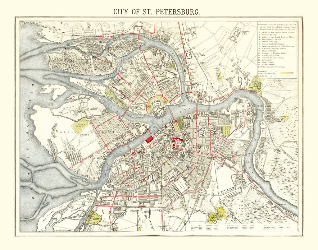 Vintage Map of Saint Petersburg, Russia 1883