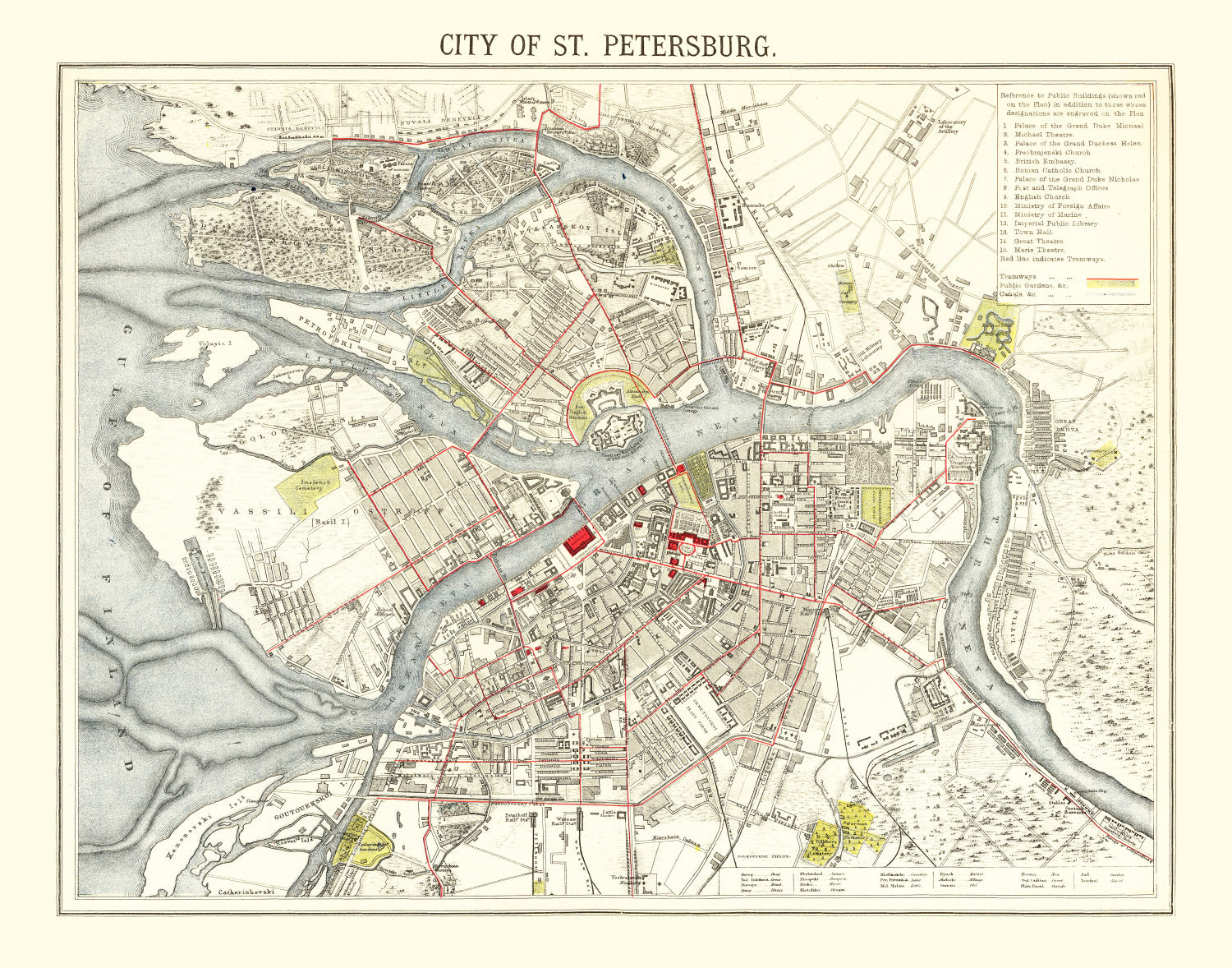 Vintage Map of Saint Petersburg, Russia 1883