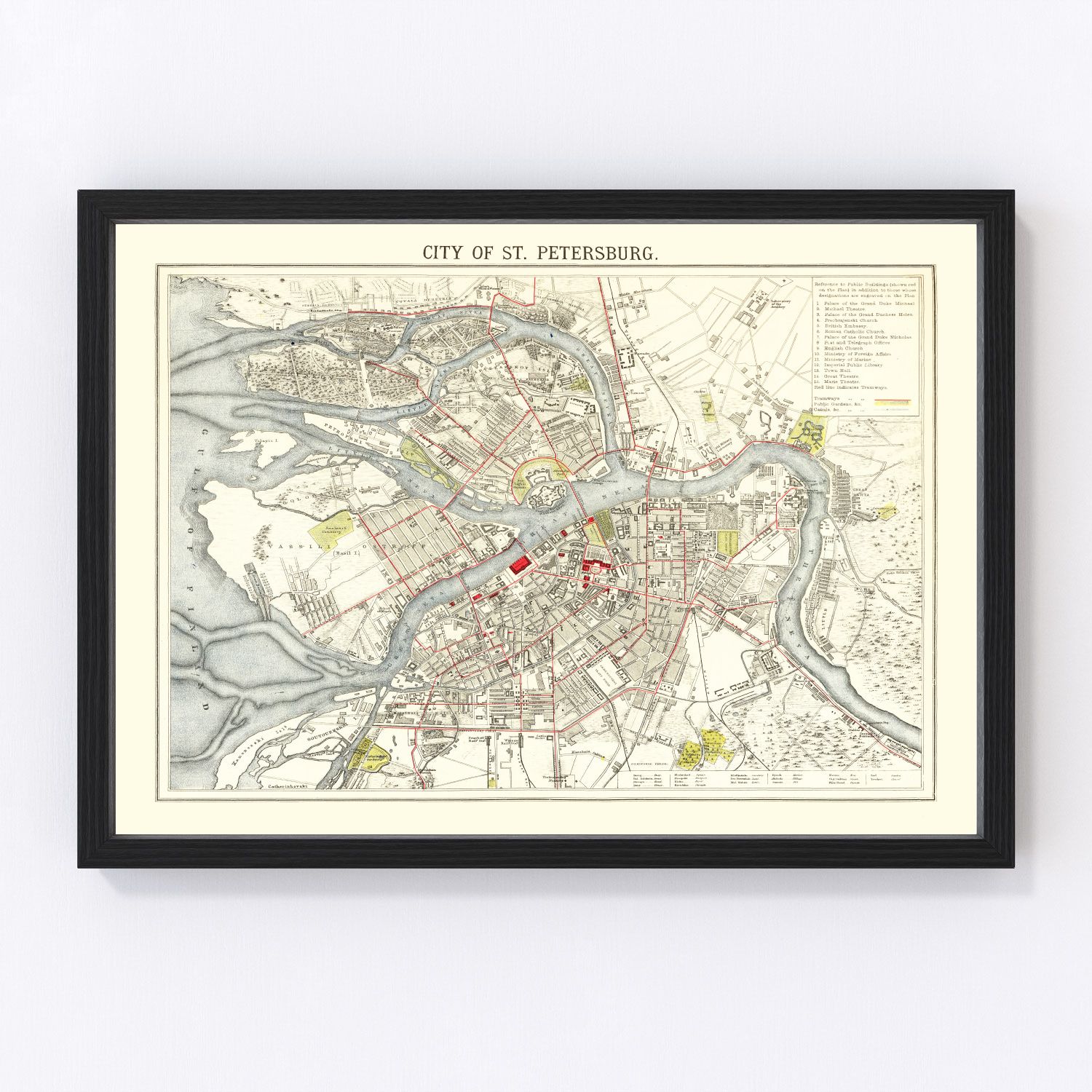 Vintage Map of Saint Petersburg, Russia 1883