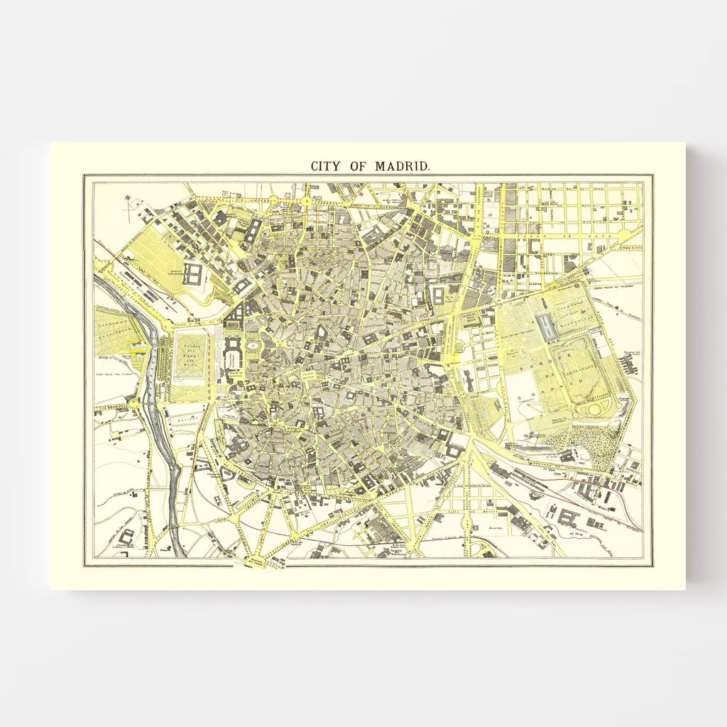 Vintage Map of Madrid, Spain 1883