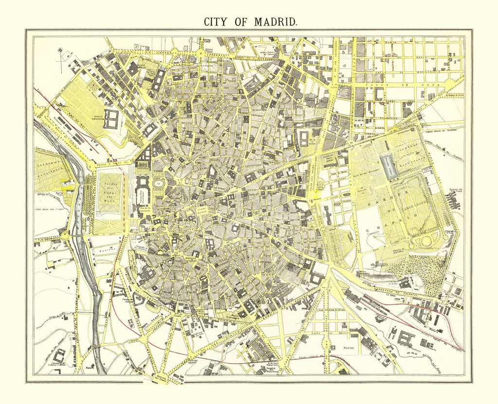 Vintage Map of Madrid, Spain 1883