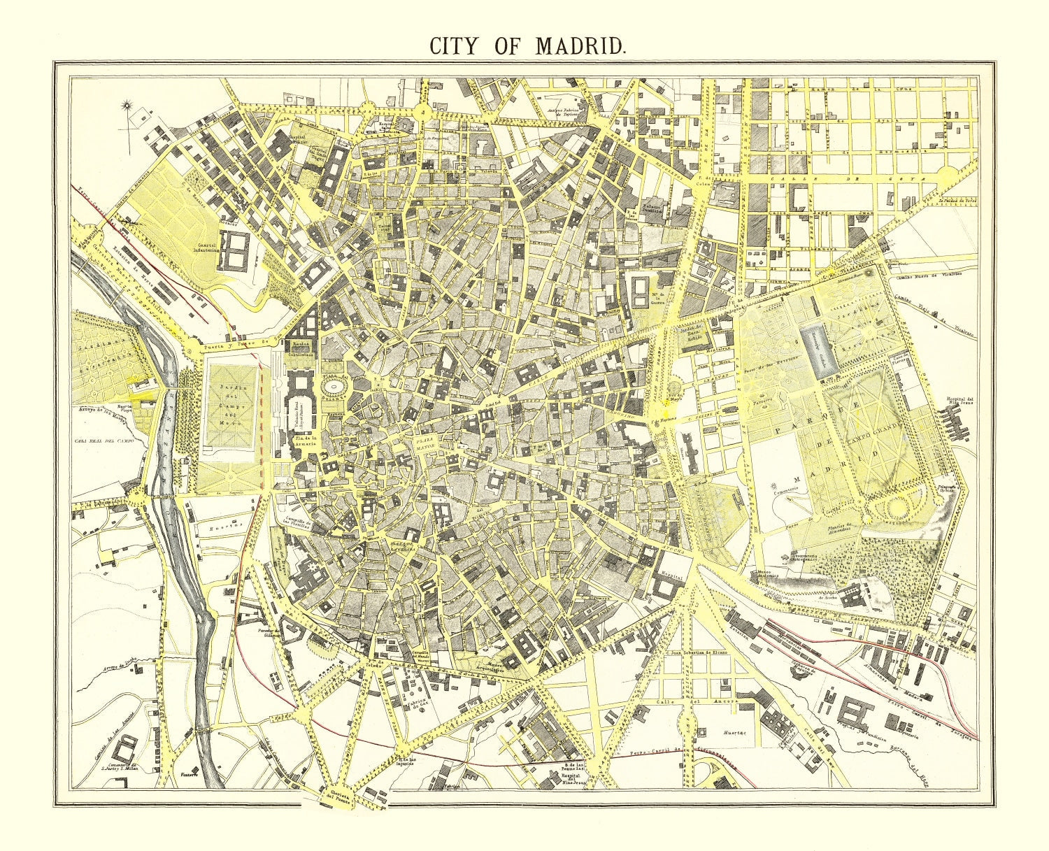 Vintage Map of Madrid, Spain 1883