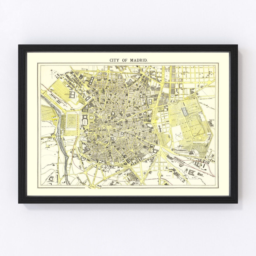 Vintage Map of Madrid, Spain 1883