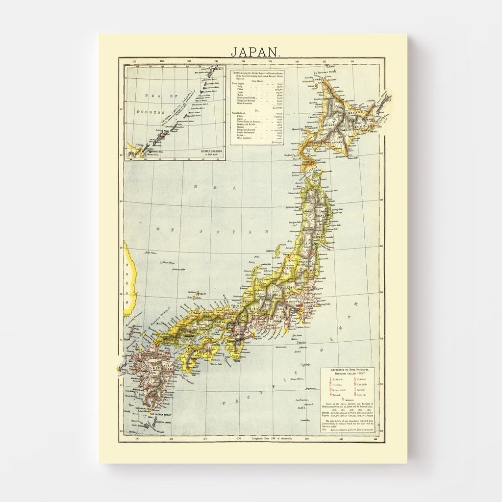 Vintage Map of Japan 1883