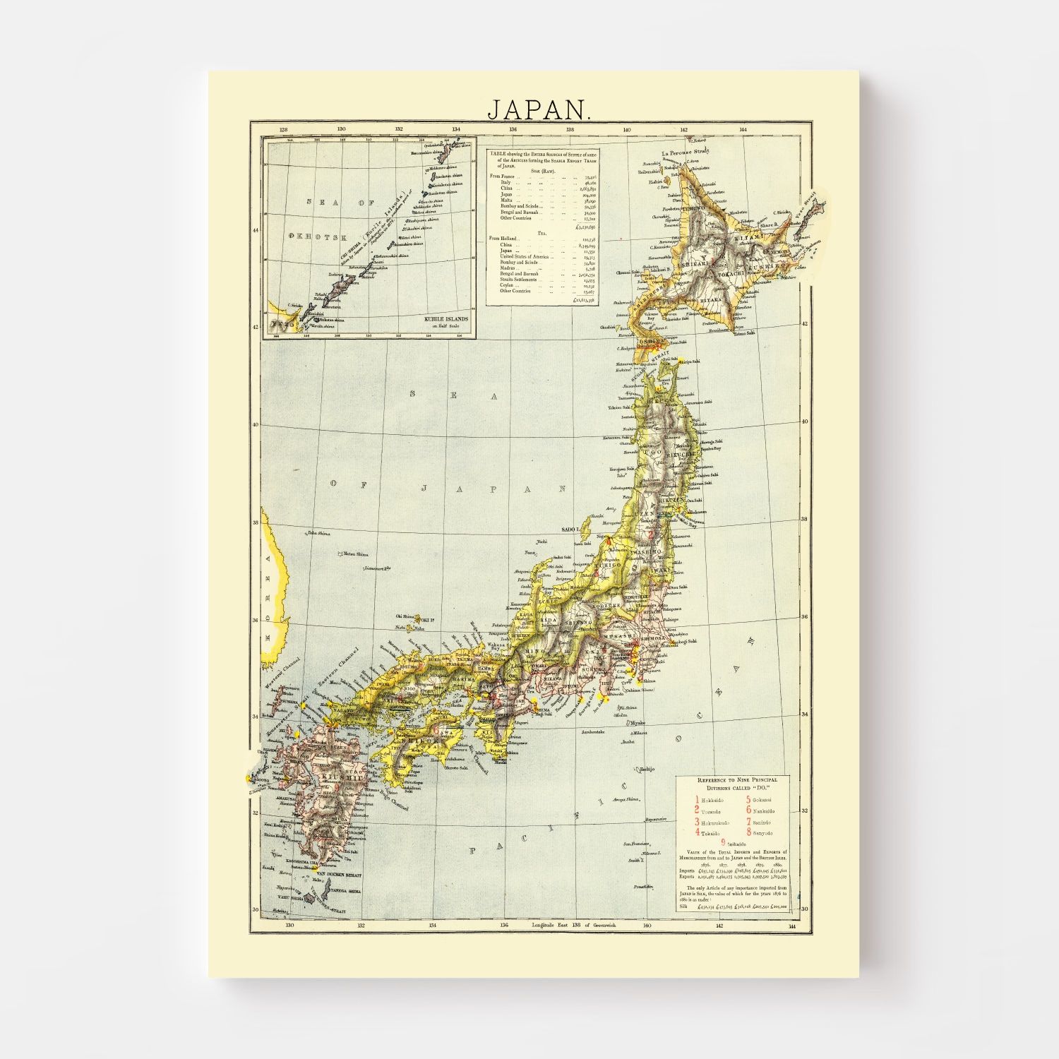 Vintage Map of Japan 1883