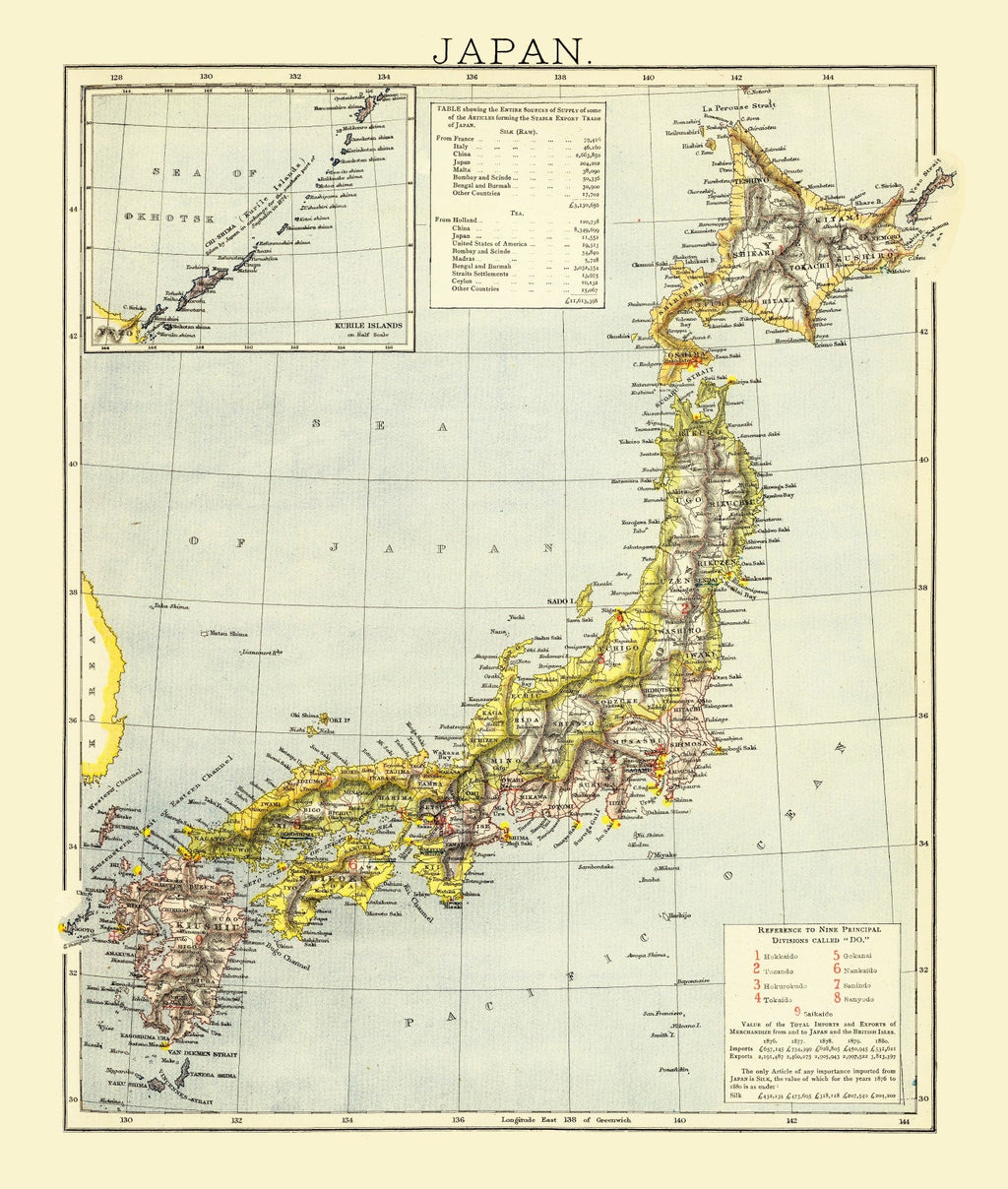 Vintage Map of Japan 1883