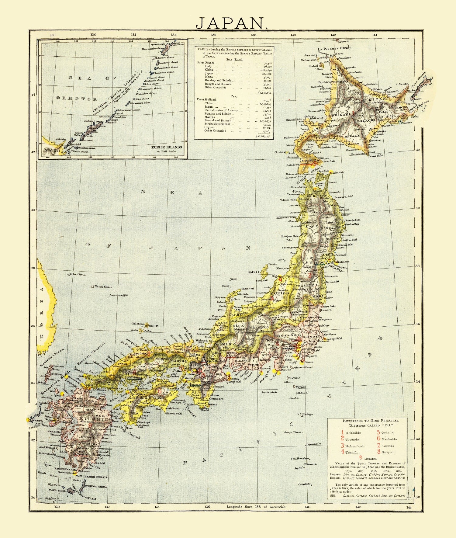 Vintage Map of Japan 1883