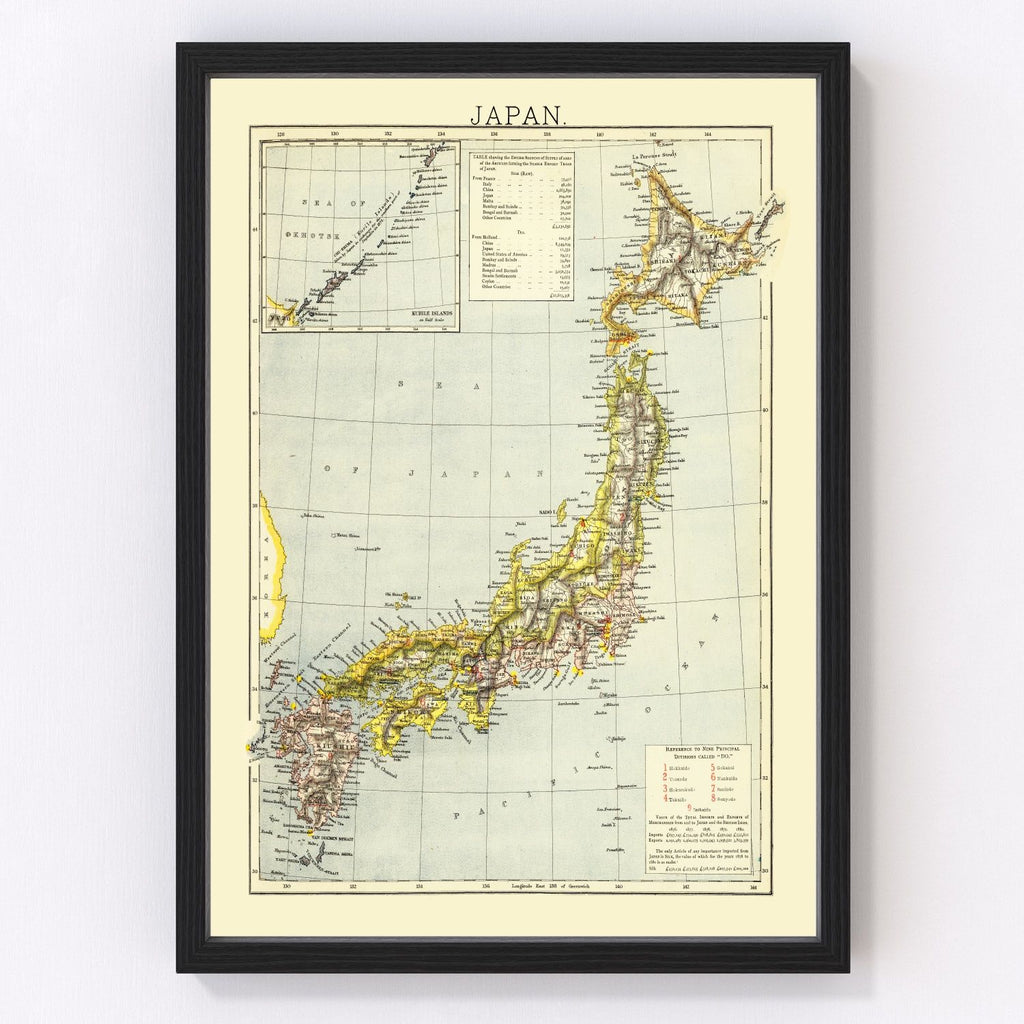 Vintage Map of Japan 1883