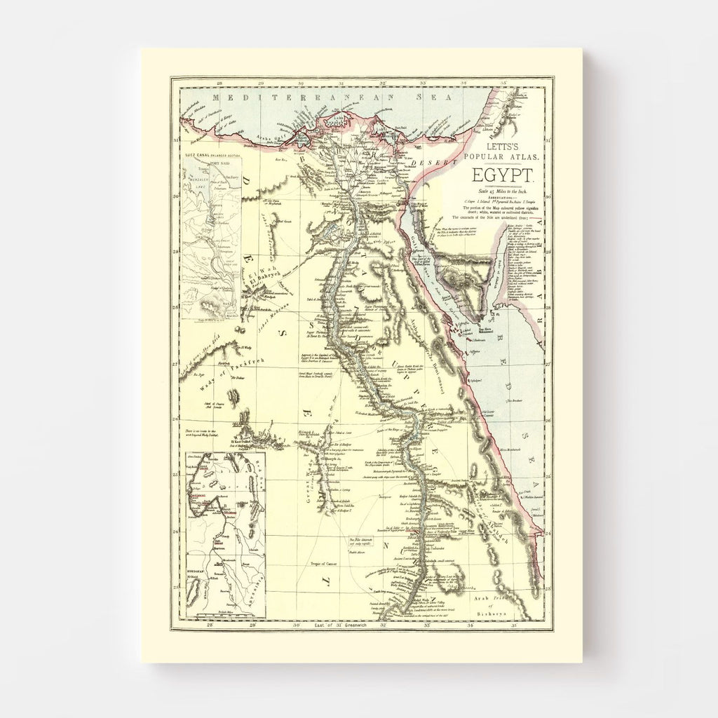 Vintage Map of Egypt 1883