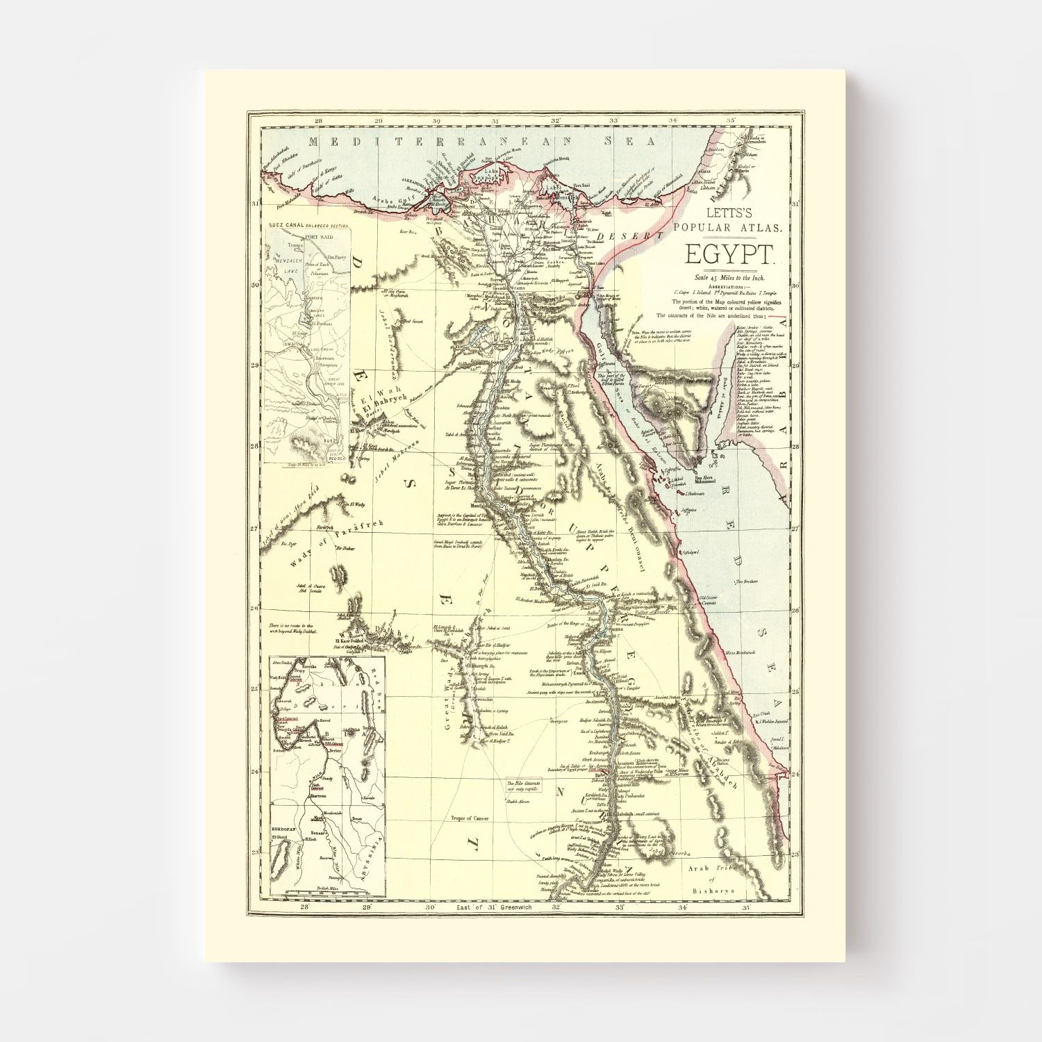 Vintage Map of Egypt 1883