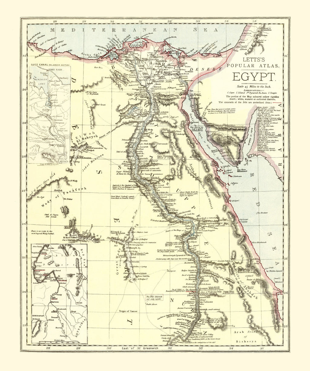 Vintage Map of Egypt 1883