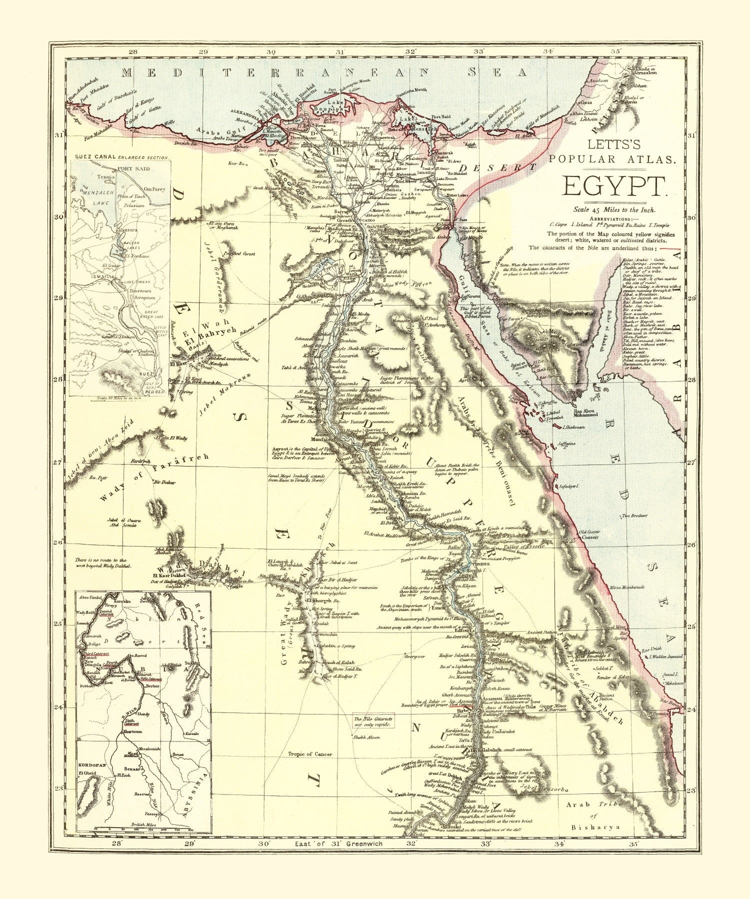 Vintage Map of Egypt 1883