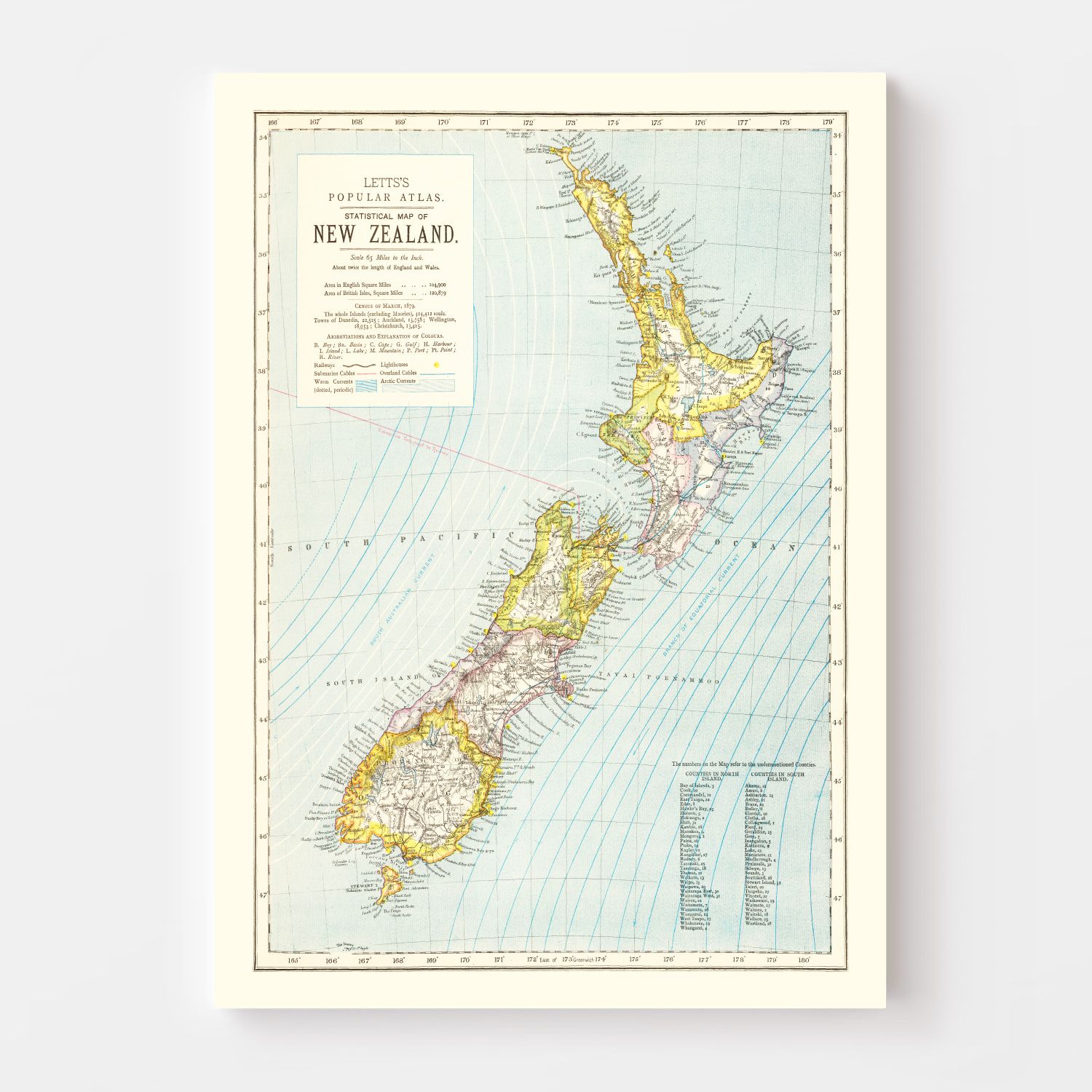 Vintage Map of New Zealand 1883