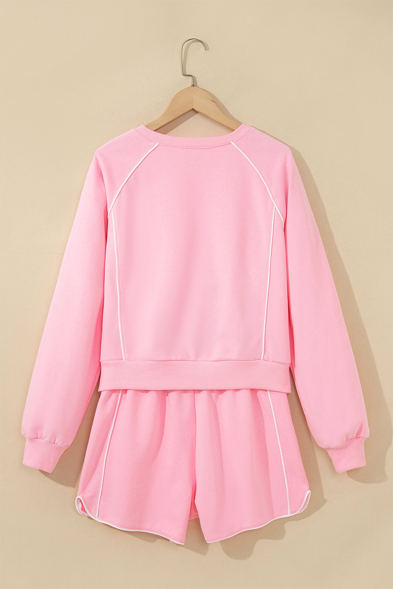 Contrast Trim Long Sleeve Pullover & Shorts Set