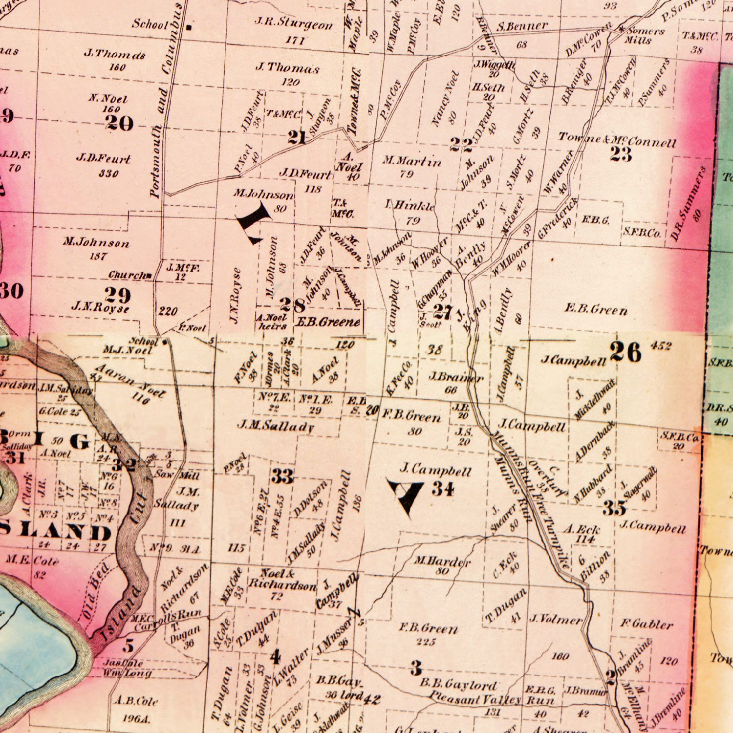 Vintage Map of Scioto County, Ohio 1875