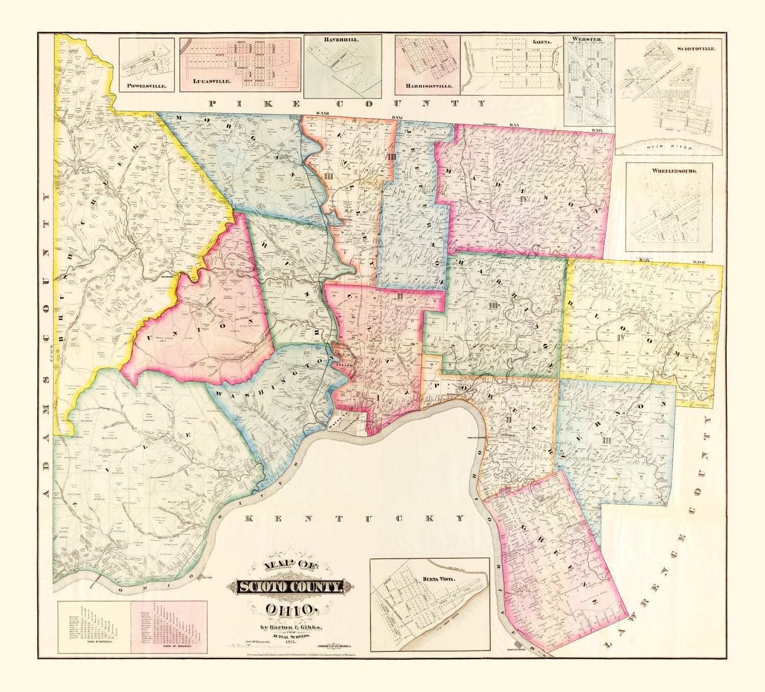 Vintage Map of Scioto County, Ohio 1875