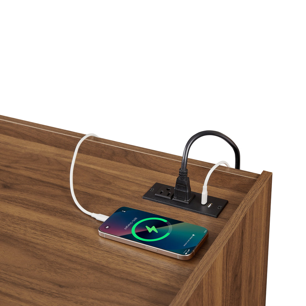 Mirod Modern TV Stand with Ample Storage,4 Drawer Design with Tempered Glass ,Built-in Charging Ports and Ambient LED Lighting ,Versatile for Any Decor Style