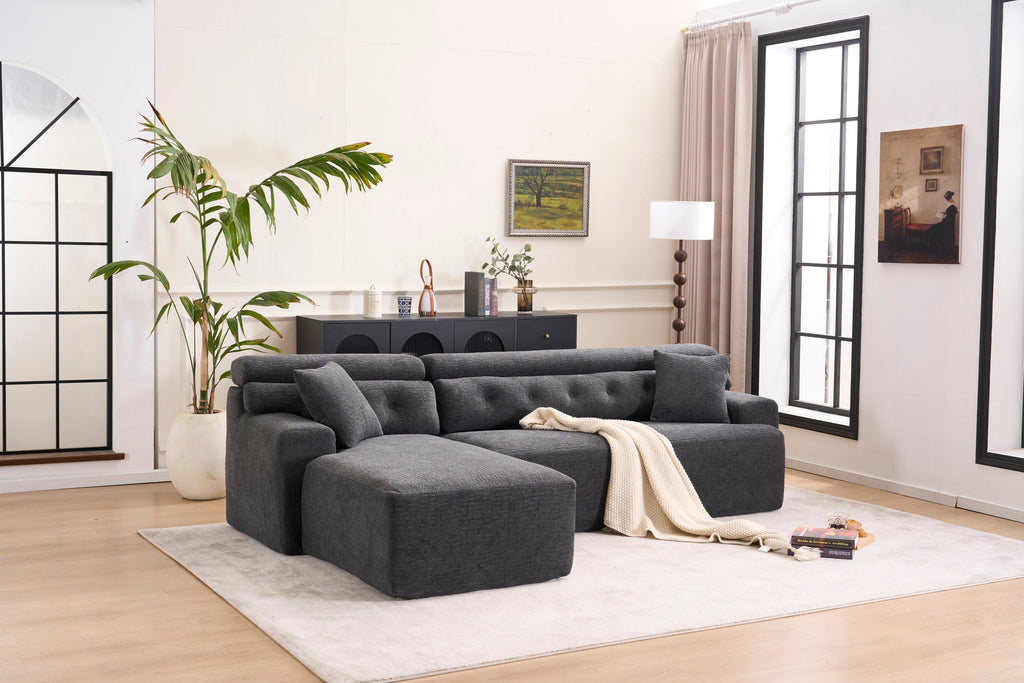 105'' Cloud Sectional Couch with L-Shape Chaise,Modern Modular Sofa with Deep Seat, Boneless Sofa for Living Room Bedroom,No Assembly Required,Grey.