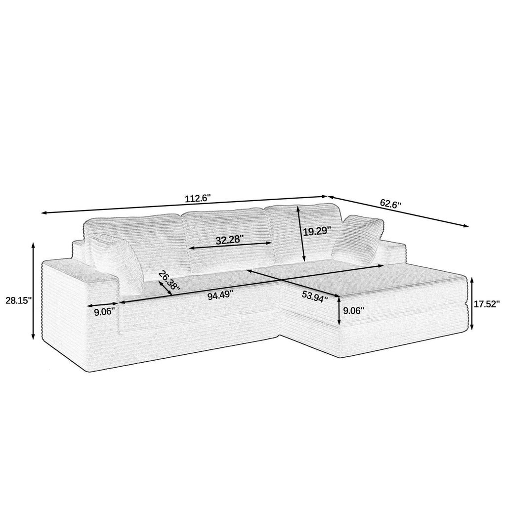 Modern Minimalist Style L Shape Modular Sectional Sofa with Corduroy Finish in Black