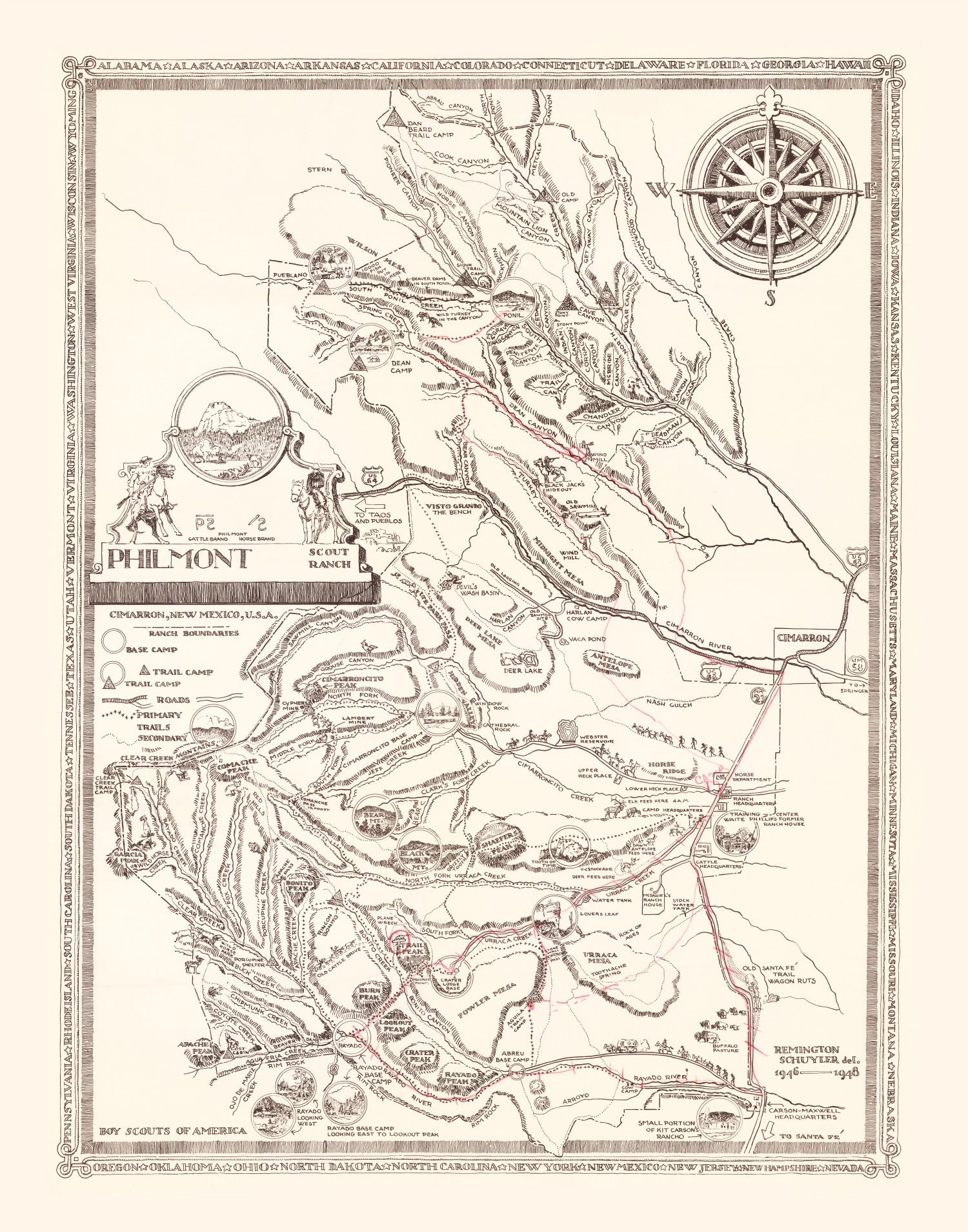Vintage Map of Philmont Scout Ranch 1948
