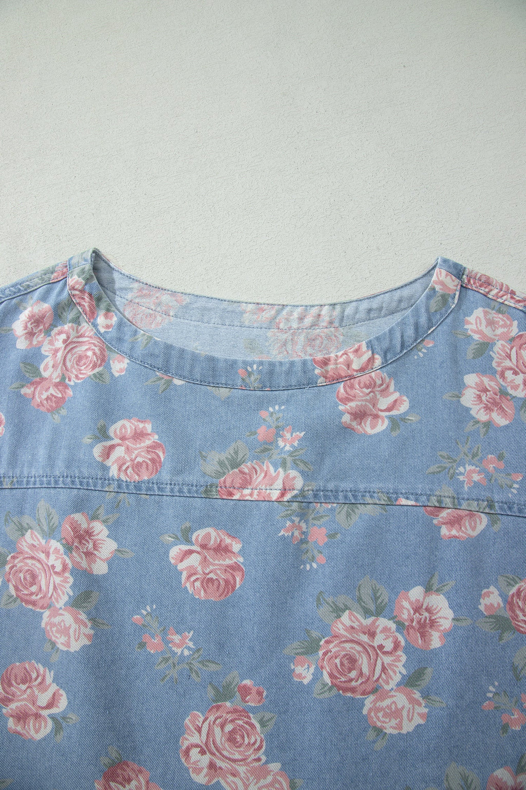 Floral Denim Short Sleeve Top & Loose Shorts Set