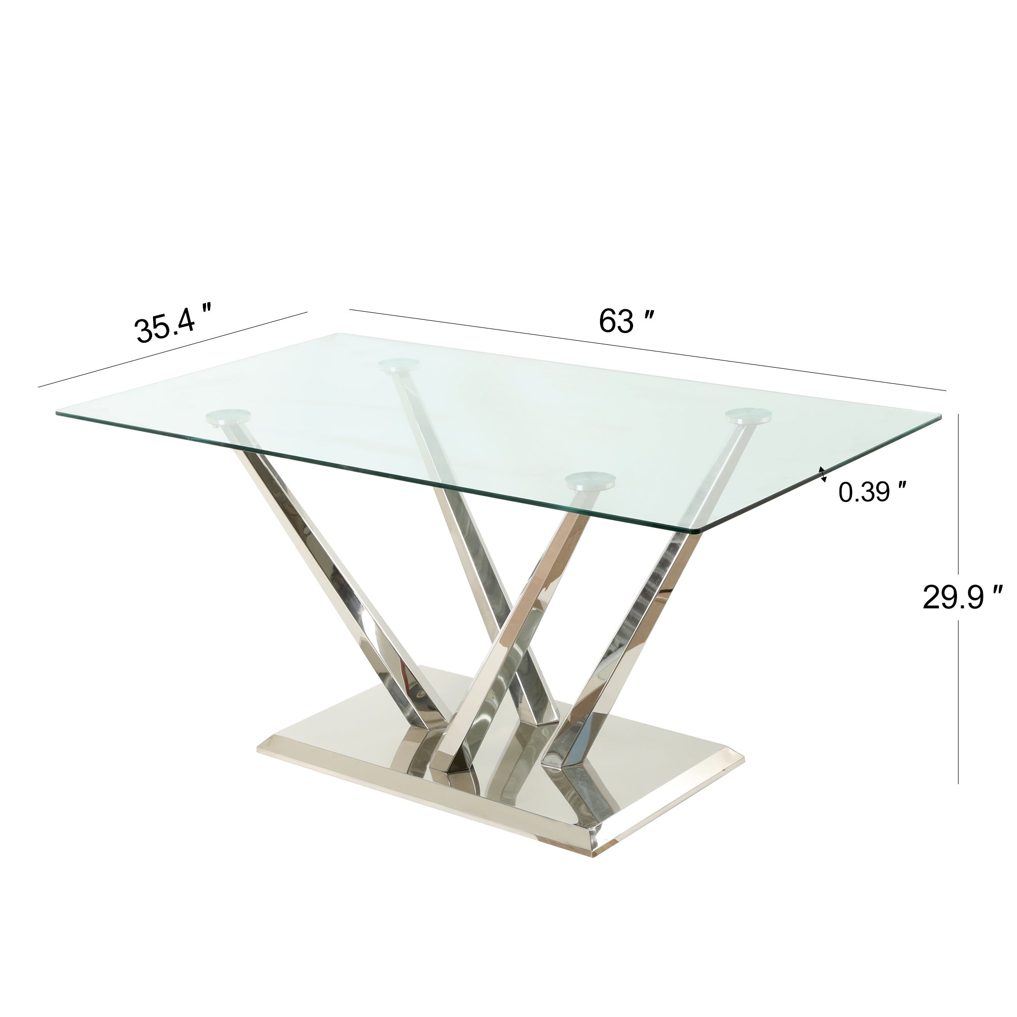 Modern style glass dining table, elegant transparent design, sturdy stainless steel base, Light gray dining chairs set, electroplated chair legs, suitable for dining room and kitchen (set of 7)