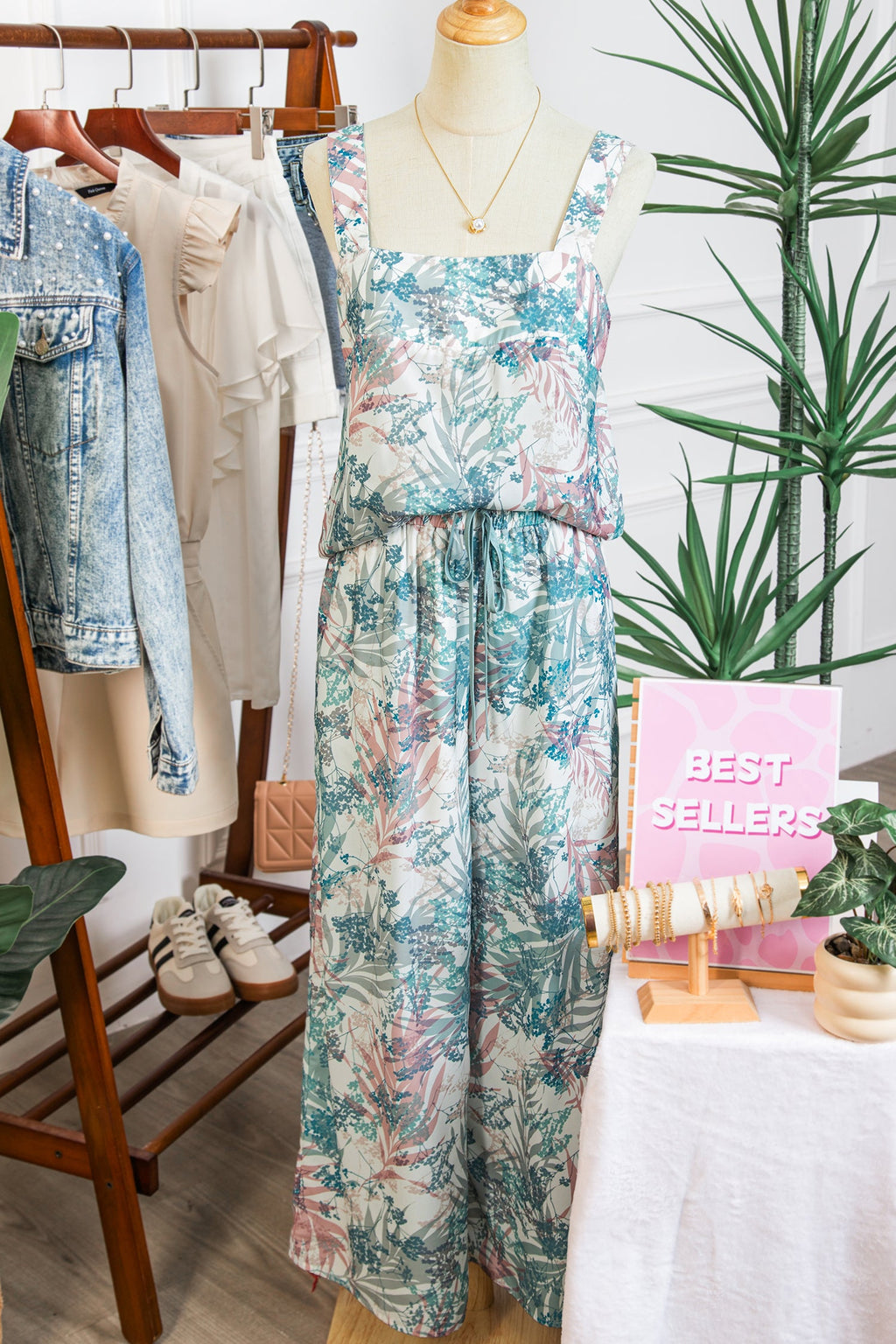 Tropical Palm Cropped Tank and Pants Set
