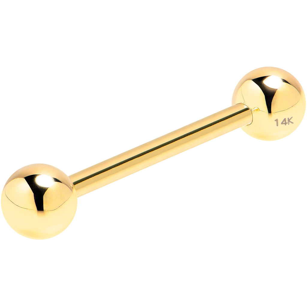 Solid 14k Yellow Gold Barbell Straight Barbell Ring 16G 3/8 3mm