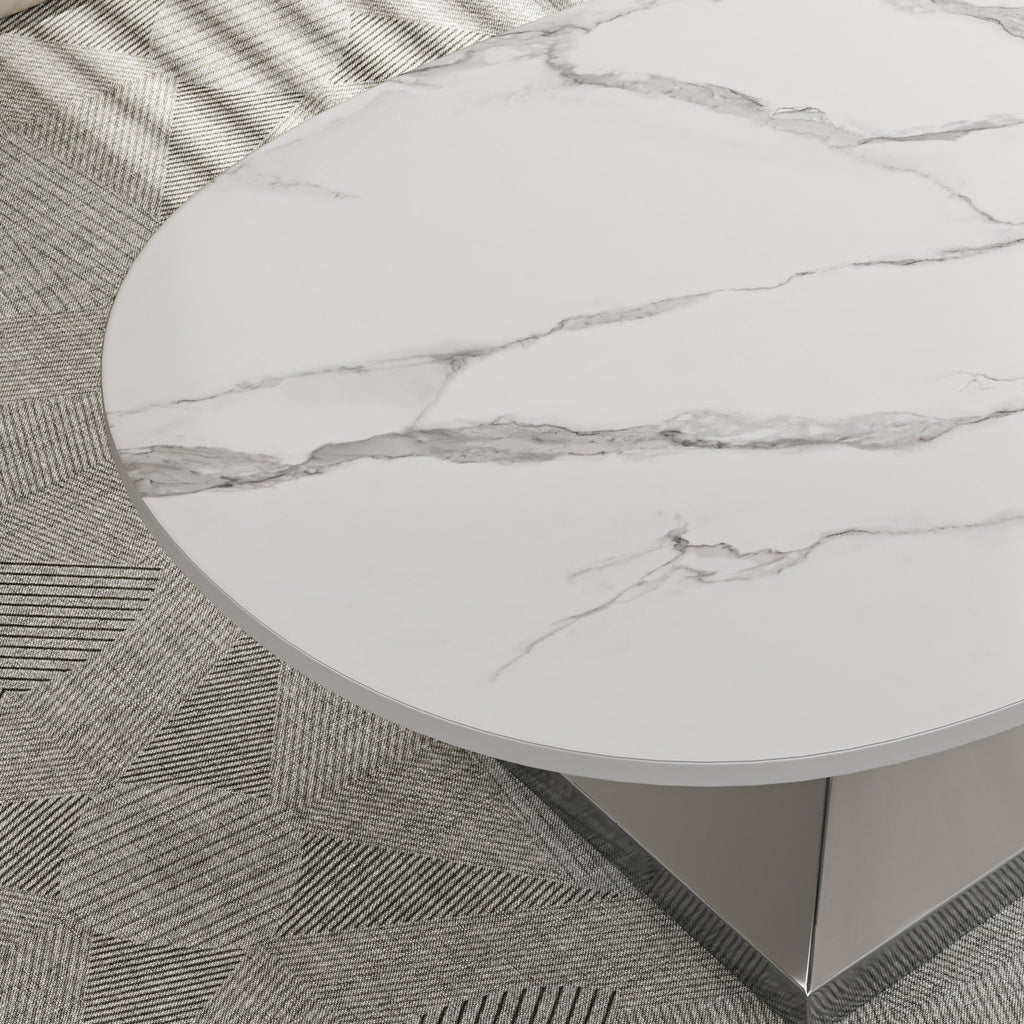 Modern Sintered Stone Tabletop Coffee Table with Stainless Steel Base - Elegant and Durable Living Room Centerpiece
