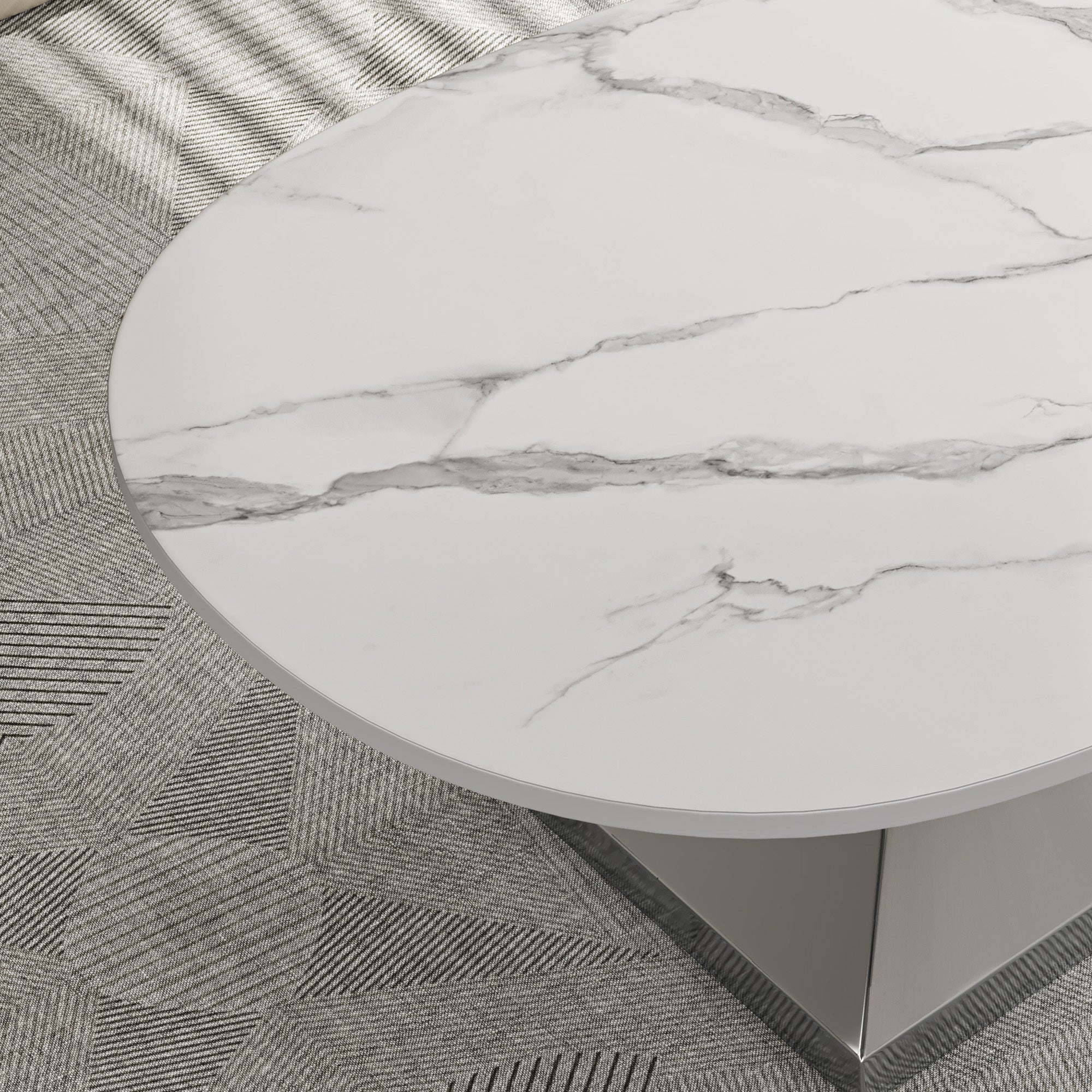 Modern Sintered Stone Tabletop Coffee Table with Stainless Steel Base - Elegant and Durable Living Room Centerpiece