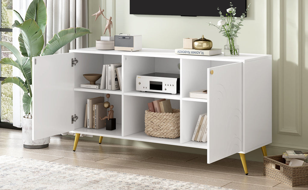 U-Can Modern TV Stand for TVs up to 55 Inches, Entertainment Center Media Console,Adjustable Shelf, Metal Legs, Handles and Anti-tip Device for Living room