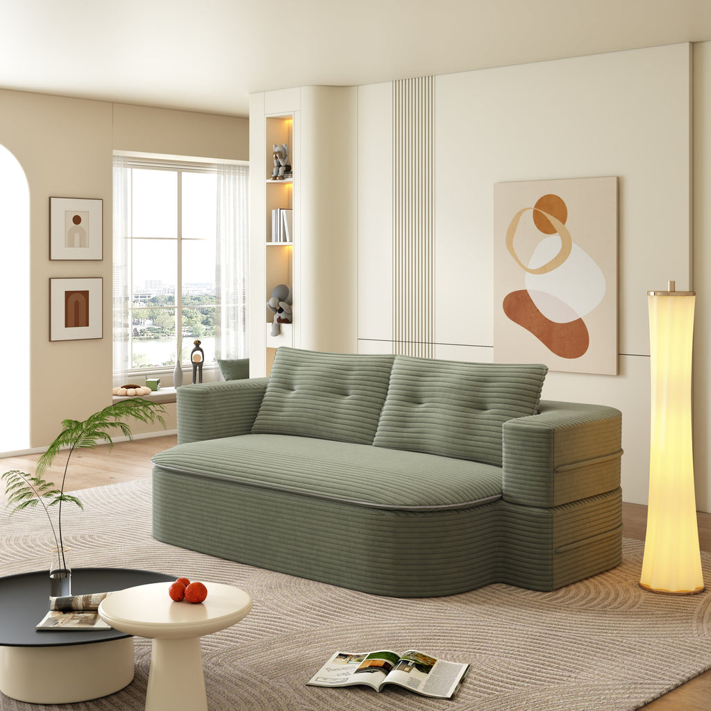 78.7' Modern 2-in-1 Foldable Sofa with Functional Blanket and 2 Soft Pillows,Comfortable Plush Corduroy Fabric Sofa, Convertible Sleeper Sofa Bed, Deep Seat Sofa Couch for Living Room,Bedroom