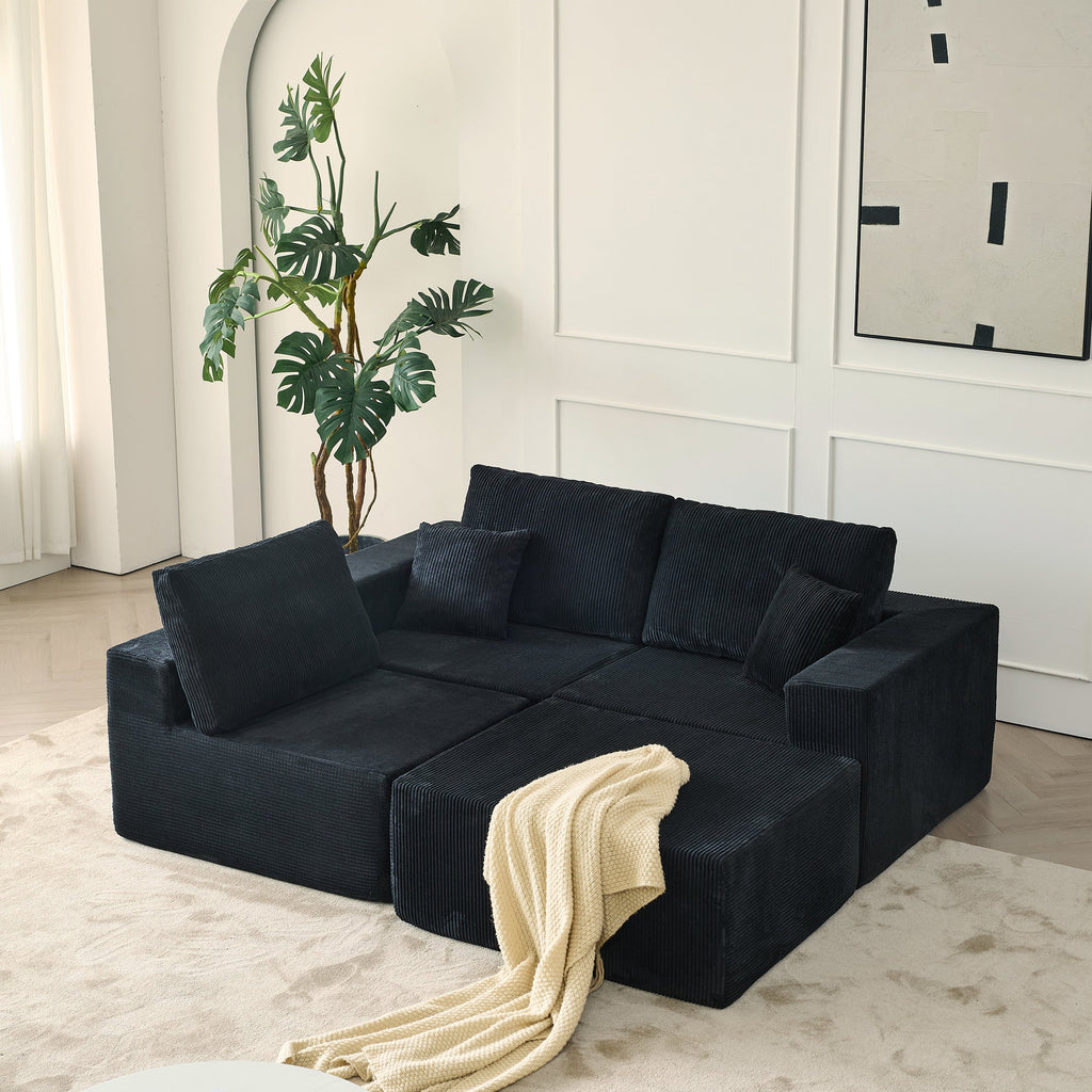 110' Cloud Modular Sectional Sofa,Boneless Couch, No Assembly, 3 seater with Ottoman & 2 Pillows, Perfect for Living Rooms and Bedrooms