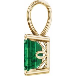 14K Yellow Gold Lab-Grown Emerald Pendant