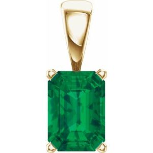 14K Yellow Gold Lab-Grown Emerald Pendant