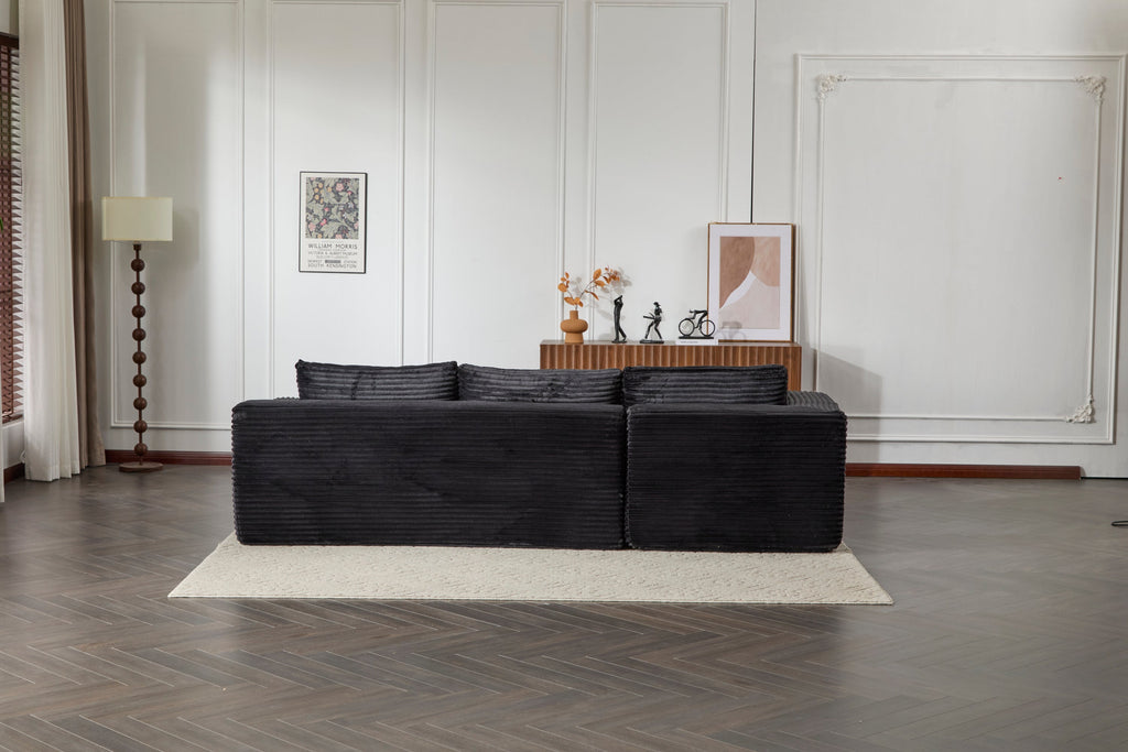 Compression Sectional Couch with Comfy Chaise, Boneless L Shape Sofa with Deep Seat, Minimalist Modular Couches Sleeper for Living Room Bedroom Apartment Lounge,corduroy,Black