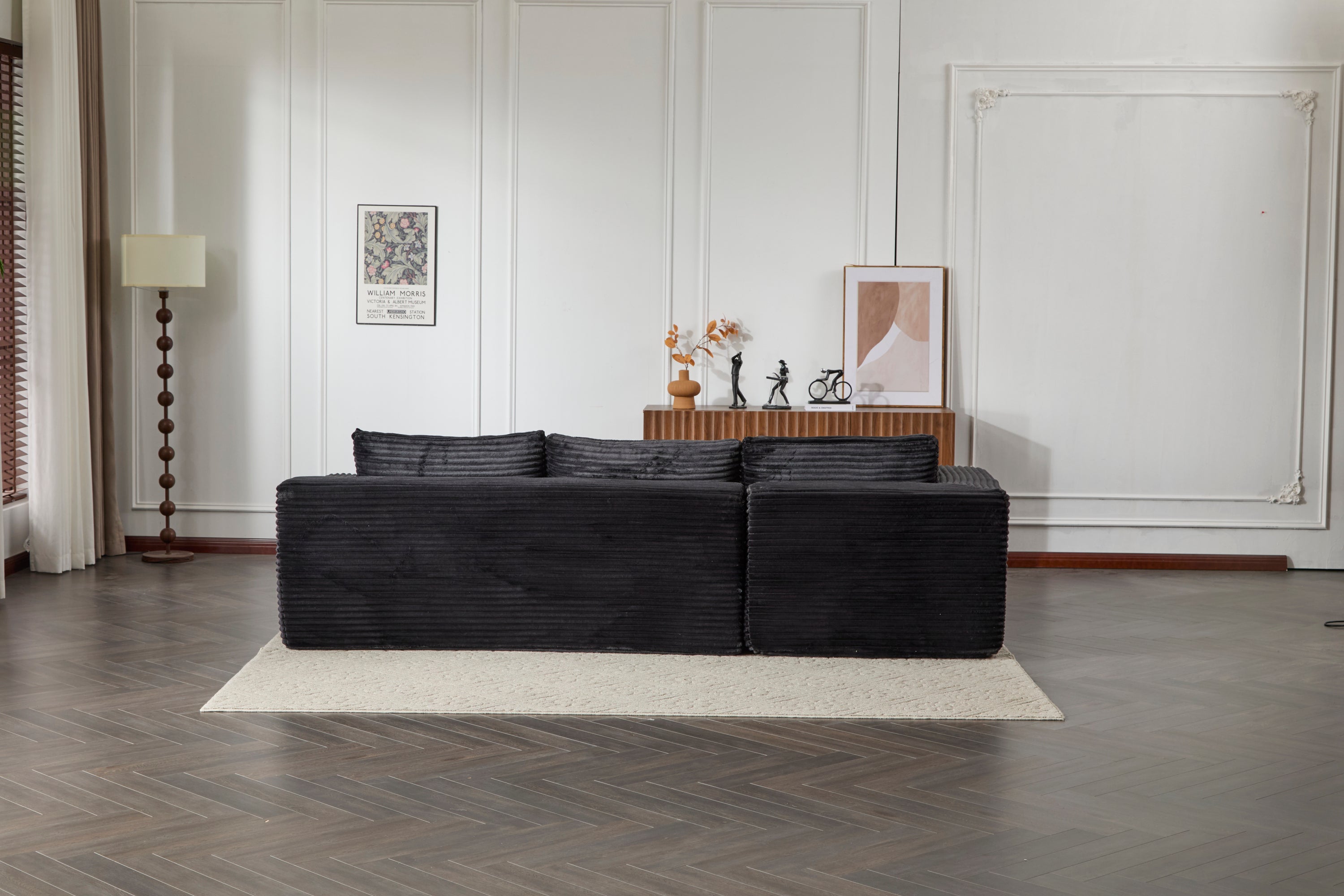 Compression Sectional Couch with Comfy Chaise, Boneless L Shape Sofa with Deep Seat, Minimalist Modular Couches Sleeper for Living Room Bedroom Apartment Lounge,corduroy,Black