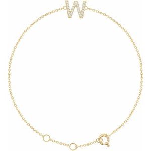 14K Yellow Gold .07 CTW Natural Diamond Initial W 6-7" Bracelet