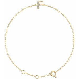 14K Yellow Gold Vermeil .05 CTW Lab-Grown Diamond Initial F 6-7" Bracelet