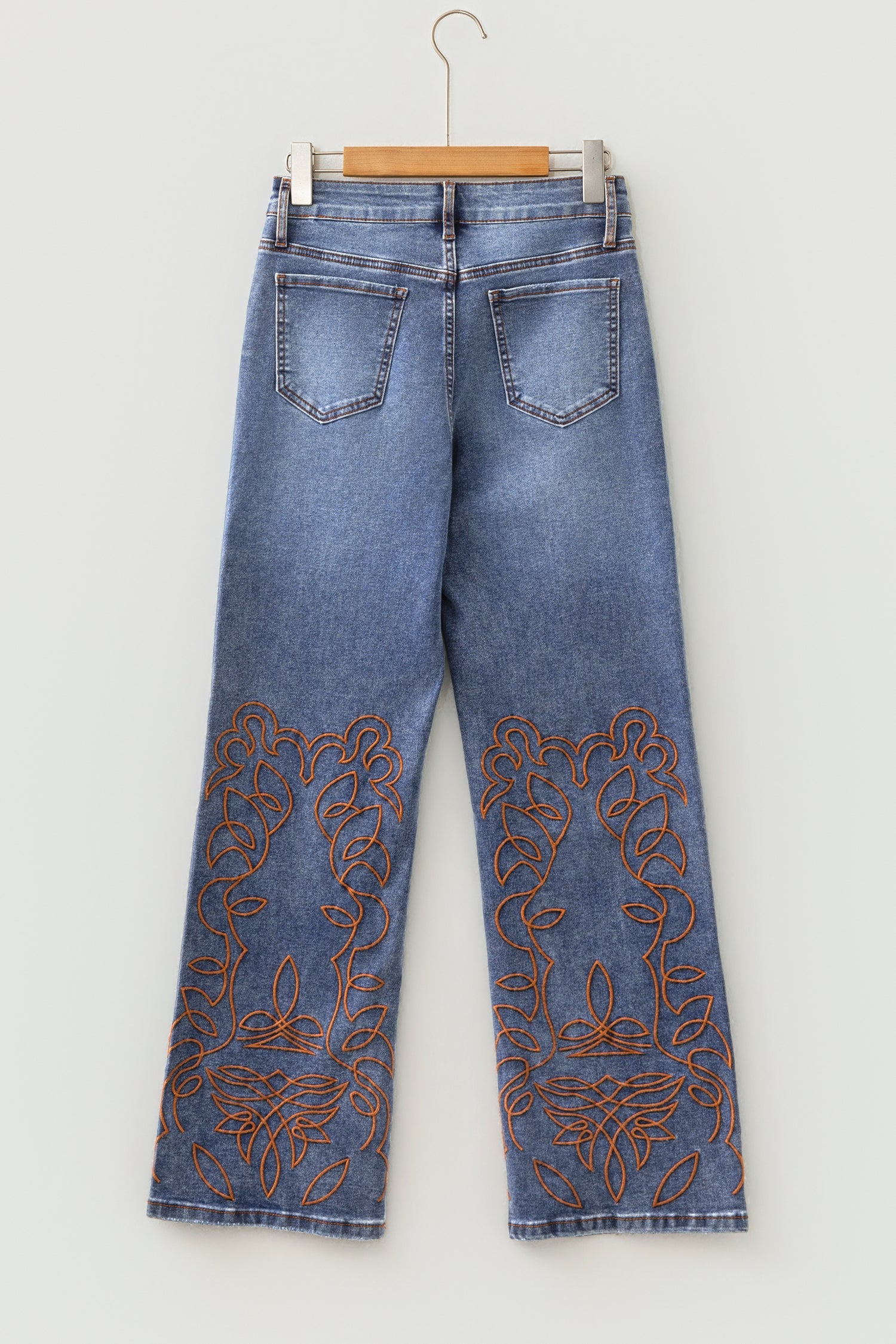 Denim Embroidered Flare Leg Jeans w/ Pockets