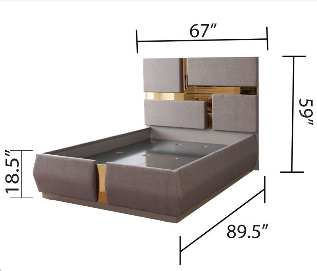 Lorenzo Queen 5 Pc Tufted Upholstery Bedroom set made with Wood and Gold Accents in Gray(CA Warehouse Inventory)