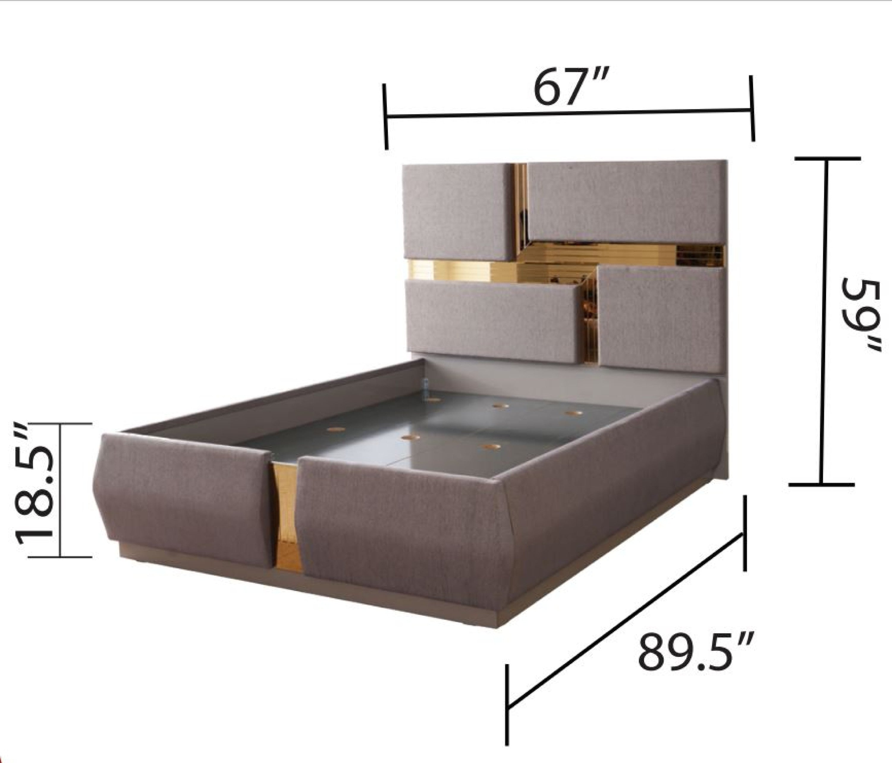 Lorenzo Queen 4 Pc Bedroom Set made with wood and gold accents in Gray(NJ warehouse Inventory)