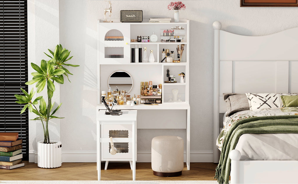Computer Desk with 90 Degree Rotating Desktop, 43x70 Inch Office Desk with Storage Drawer and Cabinets, Gaming Desk with Shelves, Writing Desk for Study, Work Desk for Home Office Bedroom Living Room