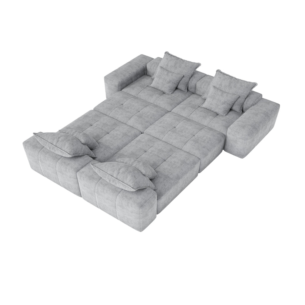 Modern Oversized Modular Sectional Sofa, Sparkling Chenille Fabric Soft Cushion Sofa with 8 Pillows, 8 PCS DIY Combination Tufted Sofa, No Assembly Required, GREY