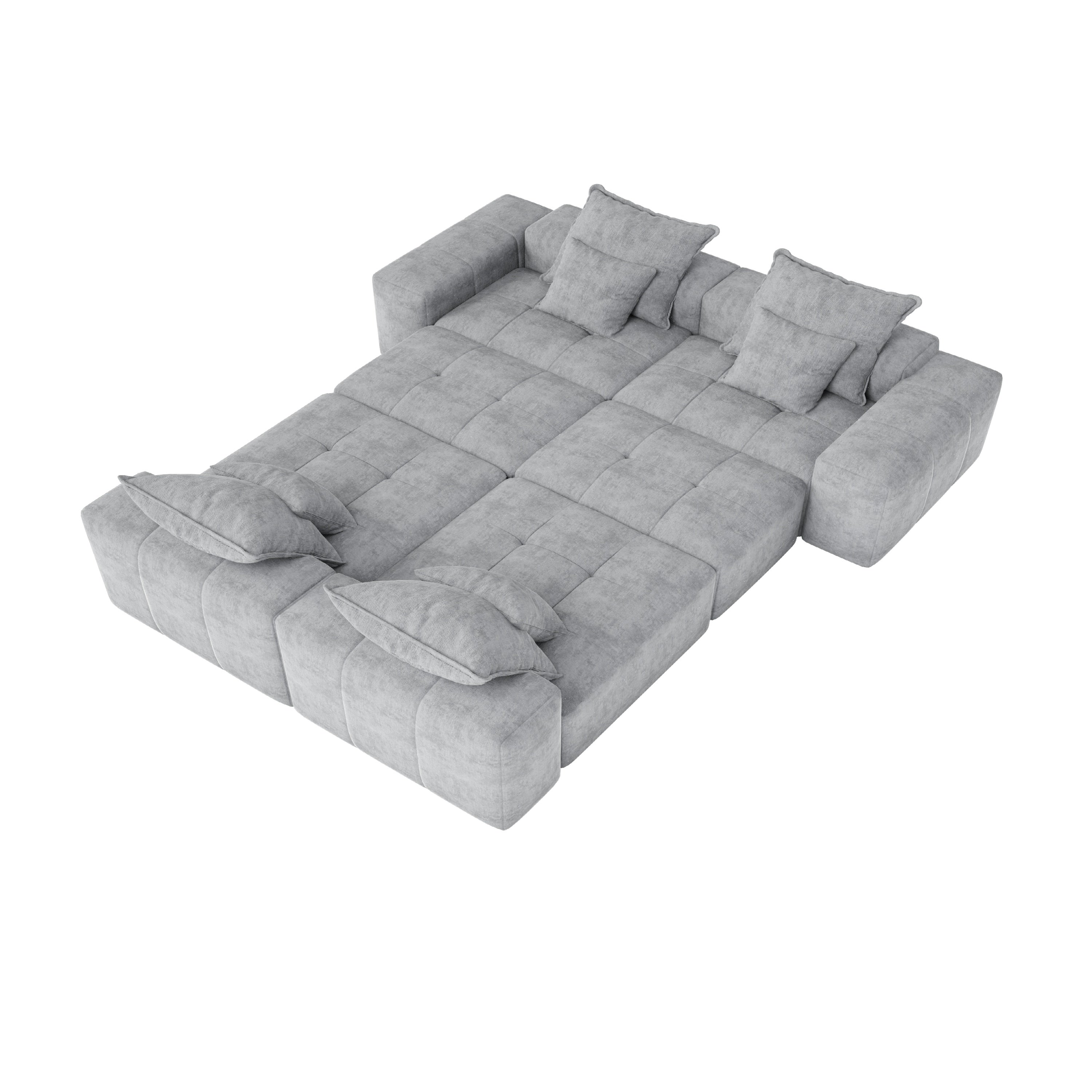Modern Oversized Modular Sectional Sofa, Sparkling Chenille Fabric Soft Cushion Sofa with 8 Pillows, 8 PCS DIY Combination Tufted Sofa, No Assembly Required, GREY